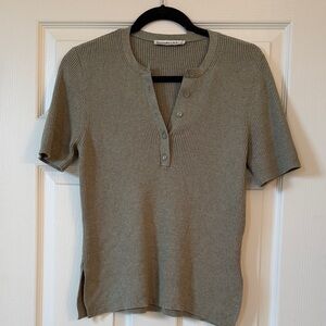 Abercrombie & Fitch Olive Ribbed Henley Blouse